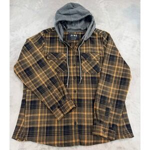 Alpha Forward Womens Button Down‎ Hooded Plaid Flannel Shirt Pockets Size XL